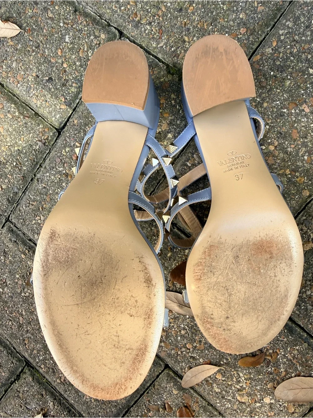 Valentino Garavani Powder Blue Studded Block Heel Sandals